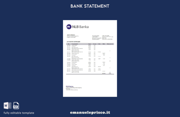 modello word di estratto conto bancario NLB del Montenegro in stile verificato
